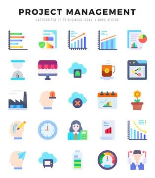 Project Management icons set. Collection of simple Flat web icons. Stock Illustration
