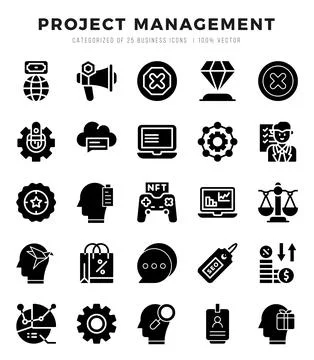 Project Management icons set. Collection of simple Glyph web icons. Stock Illustration