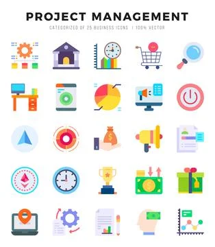 Project Management icons set for website and mobile site and apps. Stock Illustration
