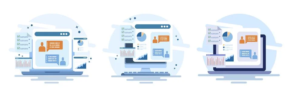 Project management illustration set featuring team collaboration Stock Illustration