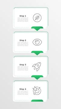 Project management innovation green vertical infographic 4 steps Stock Illustration