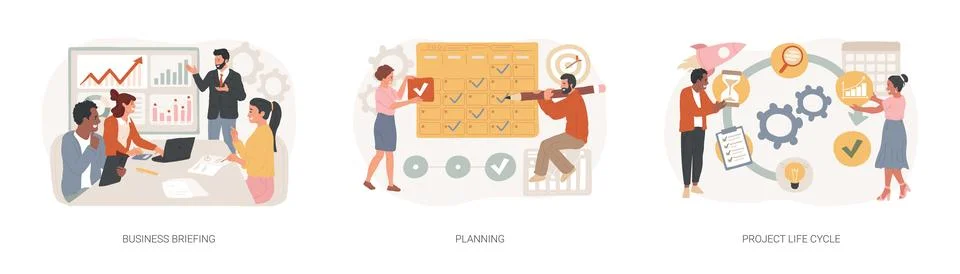 Project management isolated concept vector illustration set. Stock-Illustration