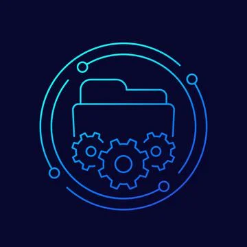 Project management line icon, folder and gears Stock-Illustration