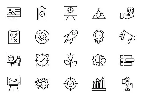 Project Management Line Icon Set. contains such icons as Project Plan, Time.. Stock Illustration