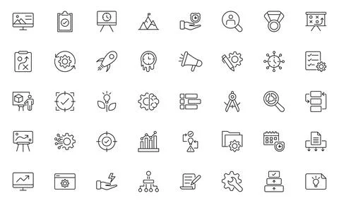 Project Management Line Icon Set. contains such icons as Project Plan, Time.. Stock Illustration