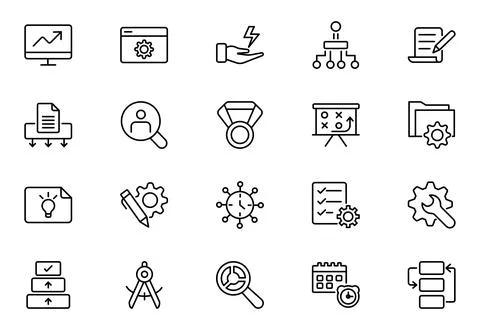 Project Management Line Icon Set. contains such icons as Project Plan, Time.. Stock Illustration