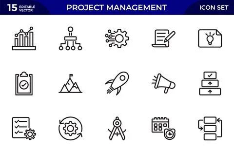Project Management Line Icon Set. contains such icons as Project Plan, Time.. Stock Illustration
