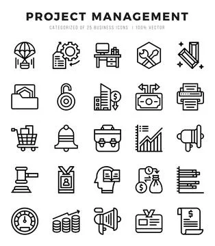 Project Management Lineal icons. Vector Lineal illustration. Illustrazione stock