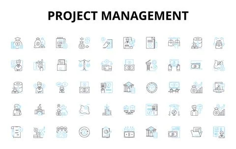 Project management linear icons set. Planning, Organizing, Scheduling, Budgeting Stock Illustration
