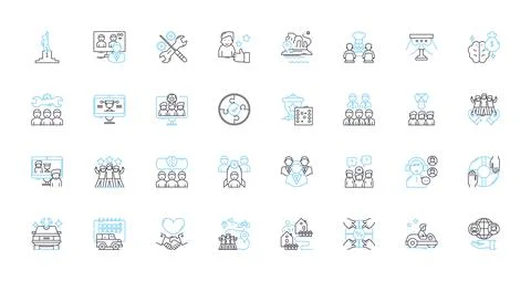 Project management linear icons set. Planning, Execution, Scope, Constraints Stock Illustration