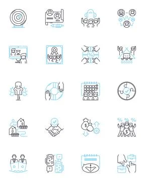 Project management linear icons set. Planning, Execution, Scope, Constraints Illustrazione stock