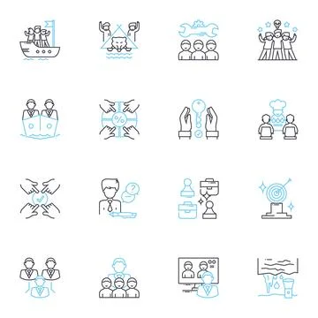 Project management linear icons set. Planning, Execution, Scope, Constraints Illustrazione stock
