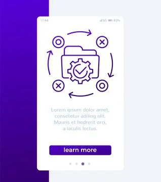 Project management mobile banner design with line icon Stock Illustration