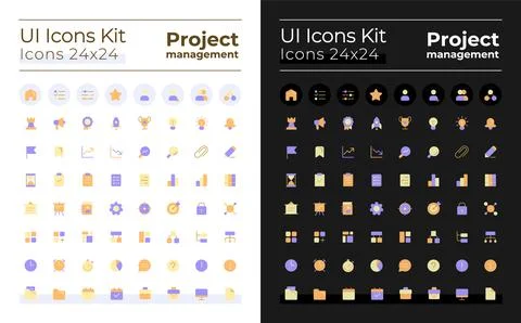 Project management pixel perfect flat color ui icons kit for dark, light mode Illustrazione stock