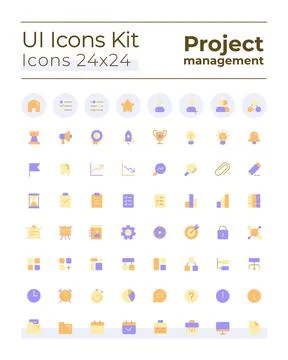 Project management pixel perfect flat gradient color ui icons kit Stockillustratie
