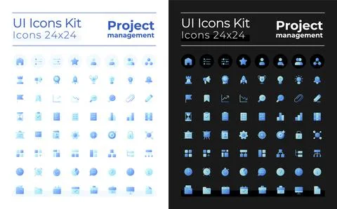 Project management pixel perfect flat color ui icons kit for dark, light mode Illustrazione stock