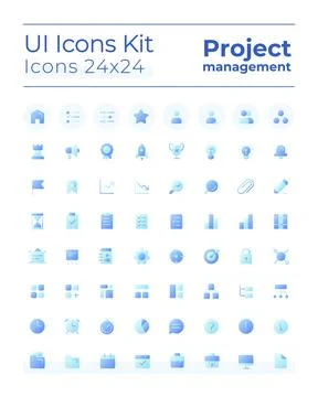 Project management pixel perfect flat gradient two-color ui icons kit Stockillustratie