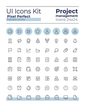 Project management pixel perfect linear ui icons kit Stock Illustration