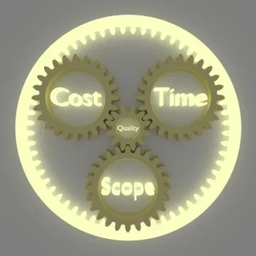 Project management planetary gear system in glowing yellow Illustrazione stock