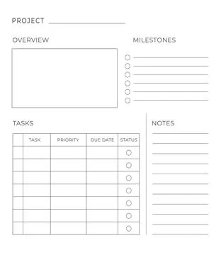 Project Management Planner Printable Template Stock Illustration