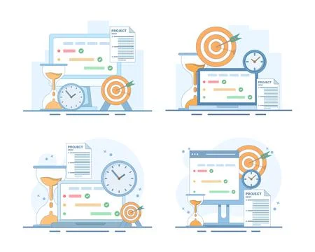 Project management set featuring a program checklist on a monitor Ilustración de archivo
