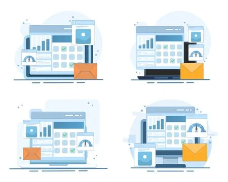 Project management software and business workflow concept set Stock Illustration