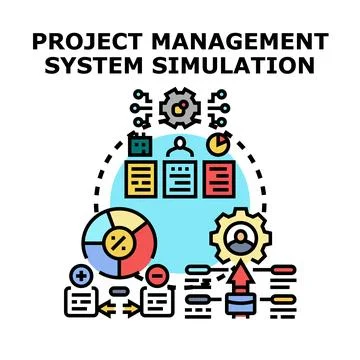 Project management system simulation planning process 库存插图