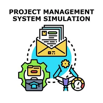 Project management system simulation planning and executing tasks Illustrazione stock