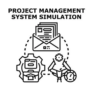 Project management system simulation planning and executing tasks Stock Illustration