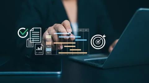 Project management tool and work schedule concept, Planning software, Busin.. Foto stock