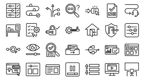Project Management User Interface Task Settings Outline Icon Set Stock Illustration