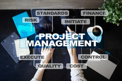 Project management on the virtual screen. Business concept. 스톡 사진