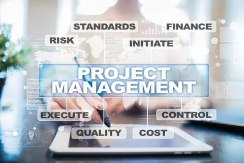 Project management on the virtual screen. Business concept. 스톡 사진