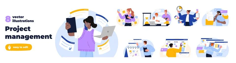 Project Management Workflow Team Vector Set Stock Illustration
