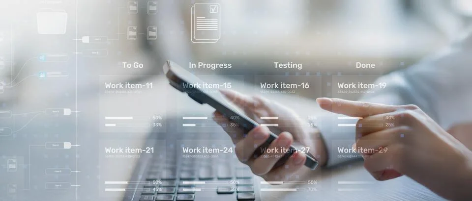 Project Management Workflow Visualization with Task Progress Tracking Dashboa Stock Photos