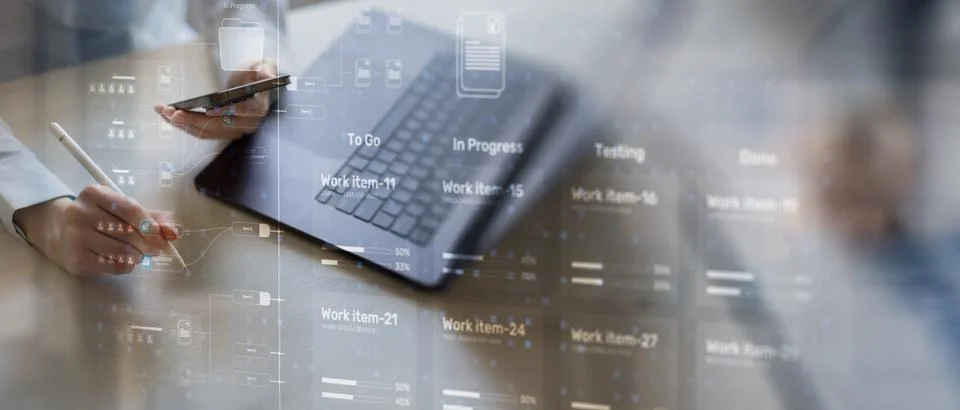 Project Management Workflow Visualization with Task Progress Tracking Dashboa 스톡 사진