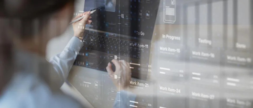 Project Management Workflow Visualization with Task Progress Tracking Dashboa 스톡 사진