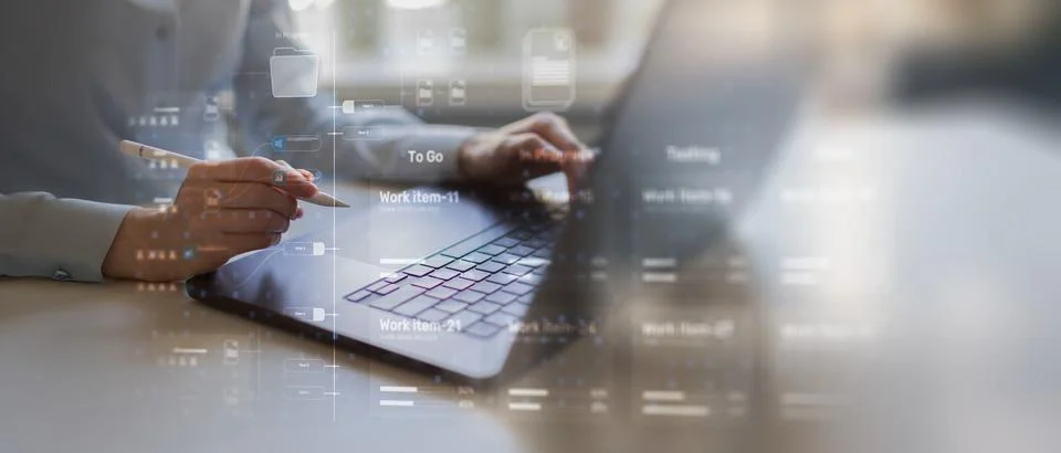 Project Management Workflow Visualization with Task Progress Tracking Dashboa 스톡 사진