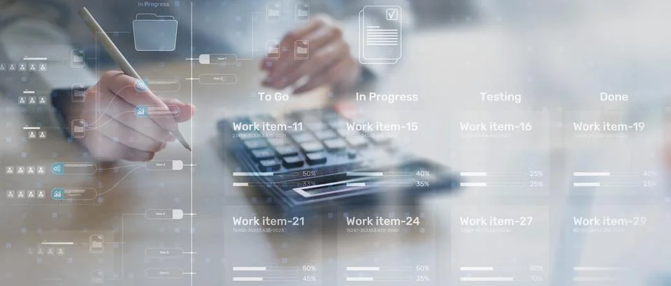 Project Management Workflow Visualization with Task Progress Tracking Dashboa 스톡 사진