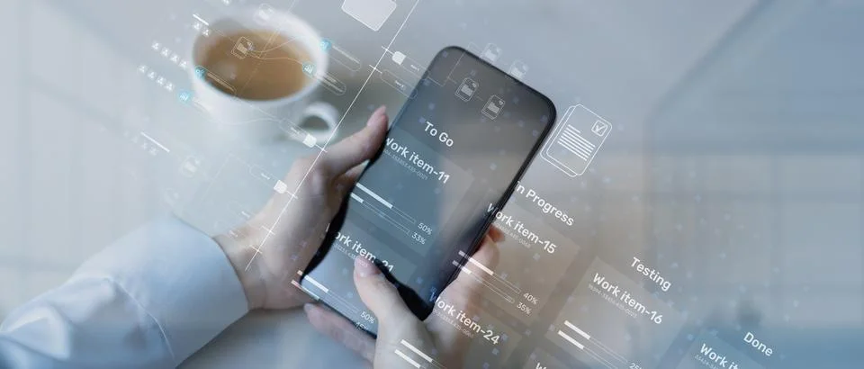 Project Management Workflow Visualization with Task Progress Tracking Dashboa 스톡 사진