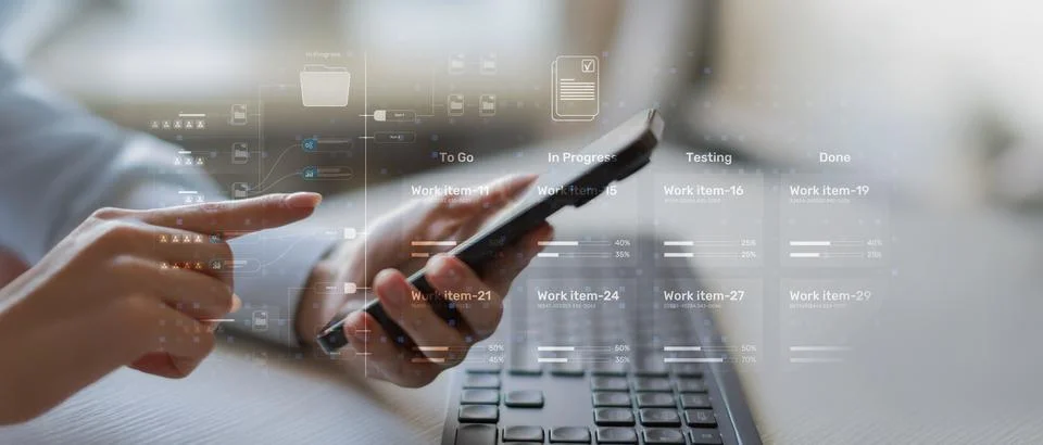 Project Management Workflow Visualization with Task Progress Tracking Dashboa Stock Photos