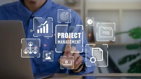Project management.Project managers streamline tasks and progress progress .. Stock Photos