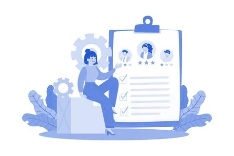 Project manager assessing team members' skills. Stock Illustration