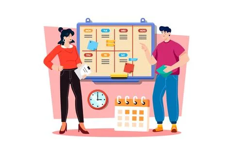 Project manager creating timelines and deliverables for a new project. Stock Illustration