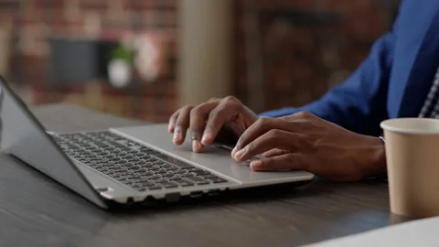 Project manager developing business presentation on laptop Video stock 192744355