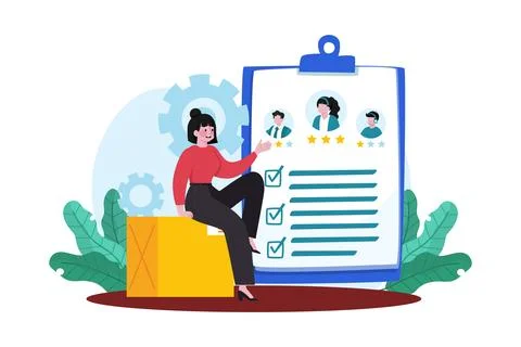 Project manager evaluating team members' strengths and weaknesses. Stock Illustration
