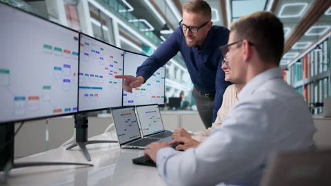 Project Manager Guiding Diverse Team Through Automated Workflow 動画素材 338168645