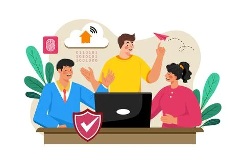 A project manager oversees a team working on a new software release. Ilustração Stock