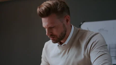 Project manager for renewable energy and wind energy working in office Stock Footage 289728065