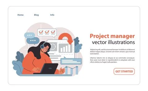 Project Manager set at Work. Overseeing project timelines and deliverables. Stock Illustration